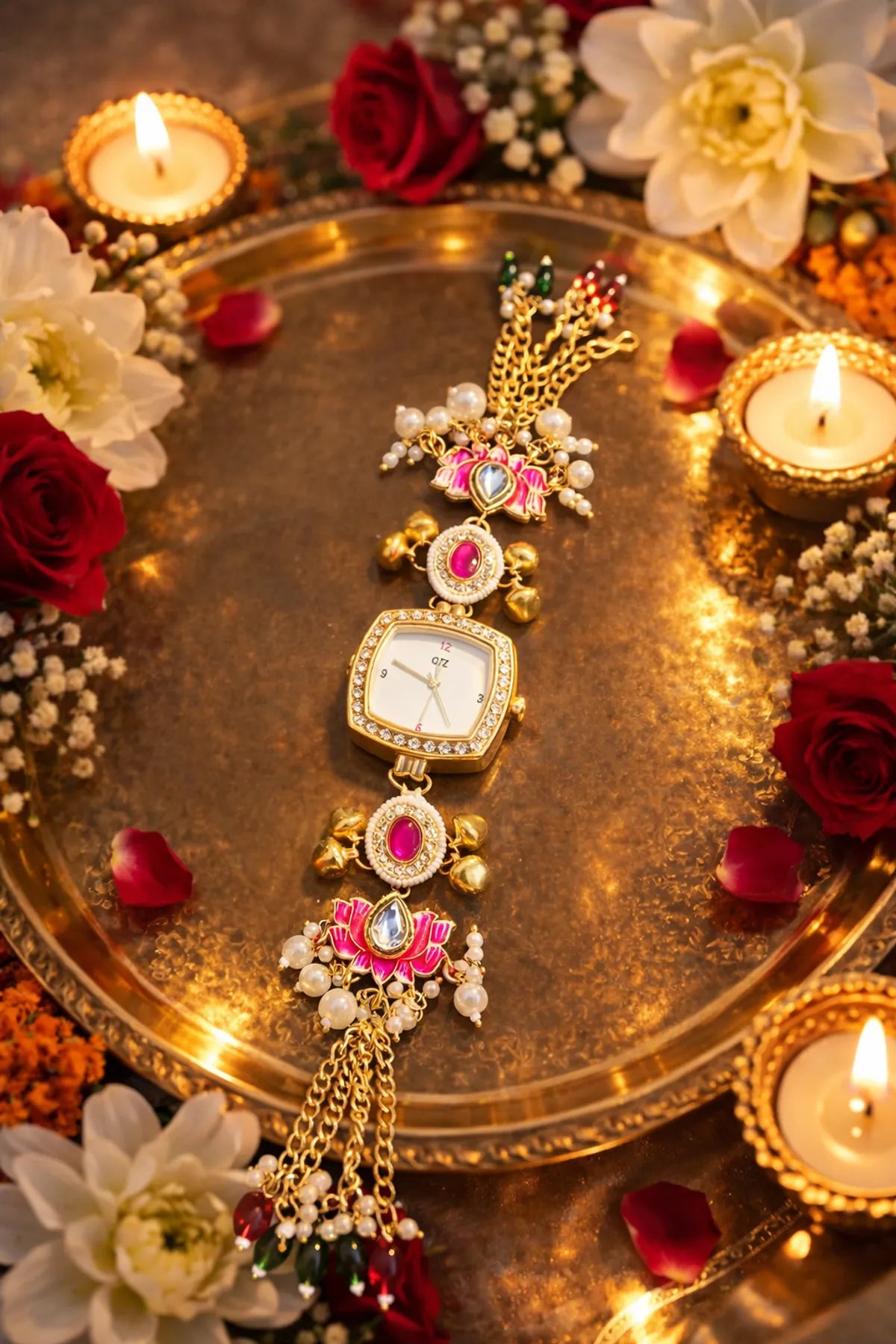 18k Gold-plated Pink Lotus kundan Kashmiri Watch