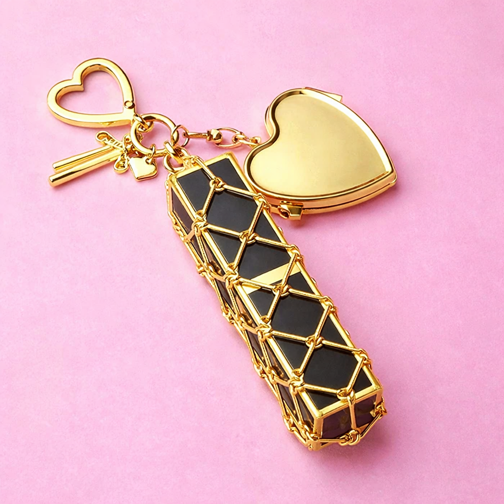 Compact Mirror Key Chain with Lipstick Holder
