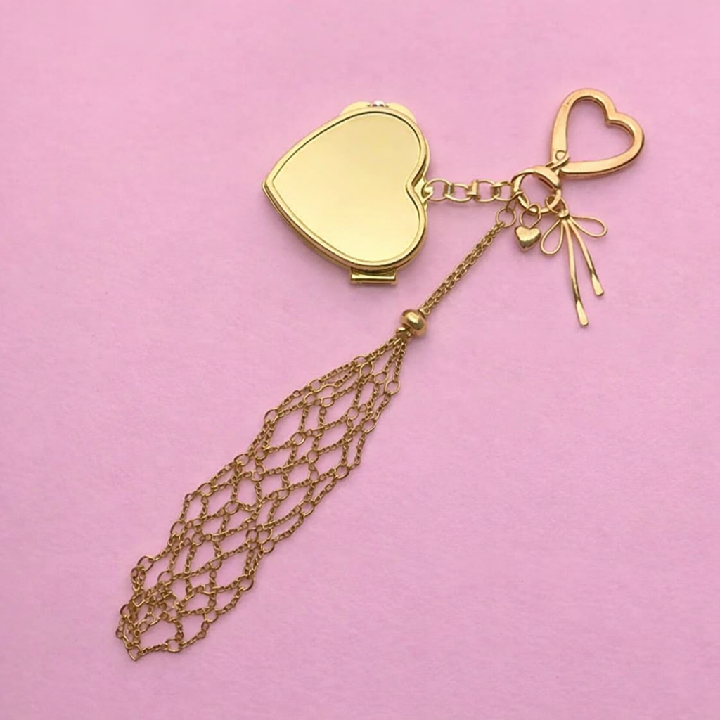 Compact Mirror Key Chain with Lipstick Holder