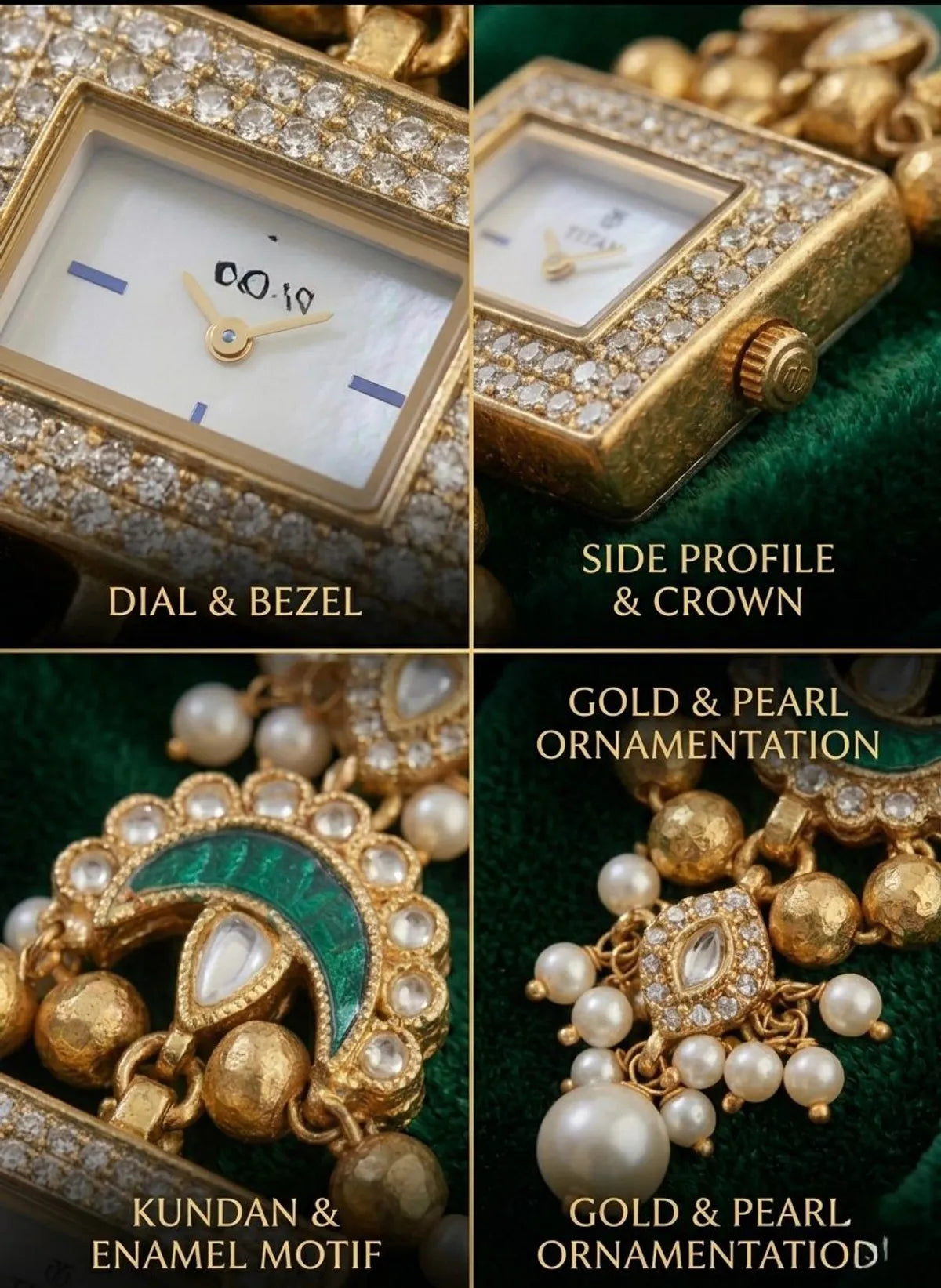 Traditional Gold-Plated Kundan Bajuband Style Bracelet Watch for Women
