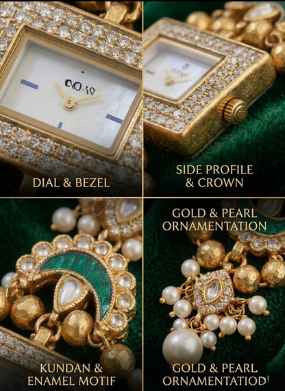 Traditional Gold-Plated Kundan Bajuband Style Bracelet Watch for Women