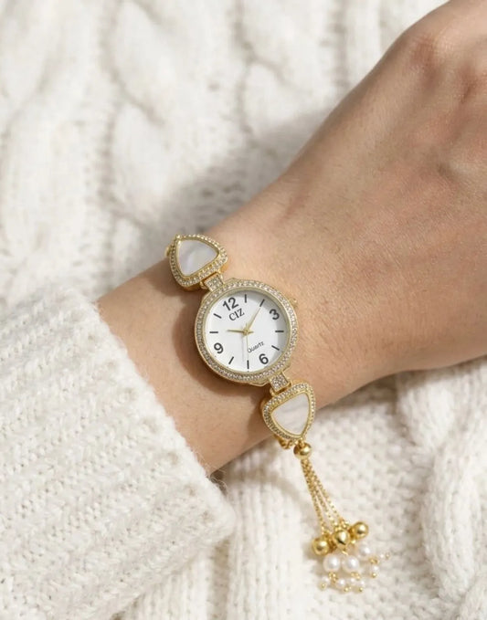 Gold-Plated Womens Ethnic Boho Bracelet Watch Designer