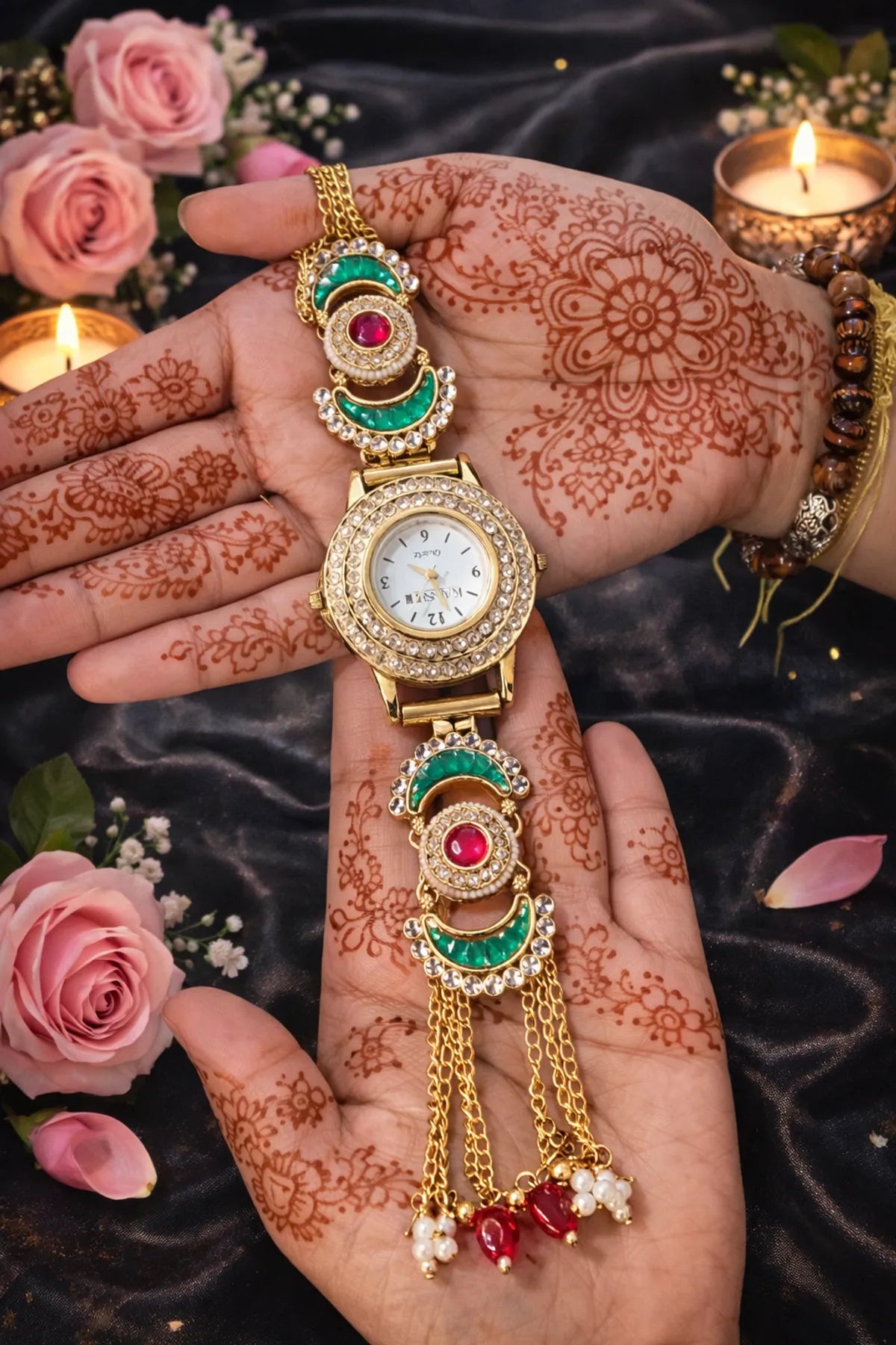 18K-Gold-Plated Kundan Kashmiri Watch