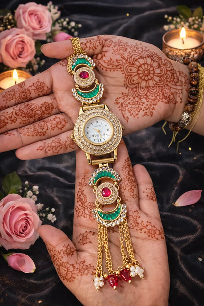 18K-Gold-Plated Kundan Kashmiri Watch