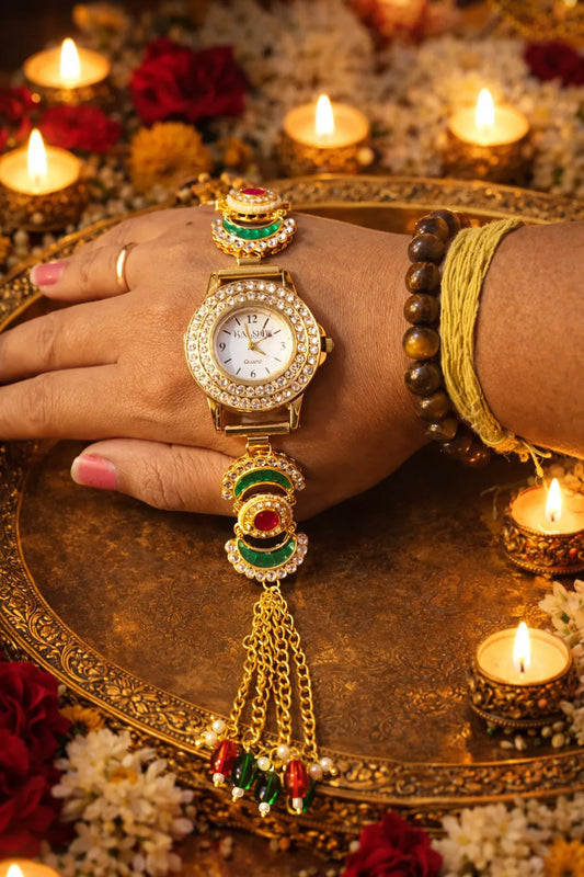 18K-Gold-Plated Kundan Kashmiri Watch