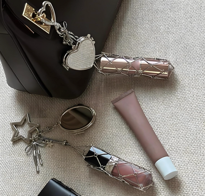 Compact Mirror Key Chain with Lipstick Holder