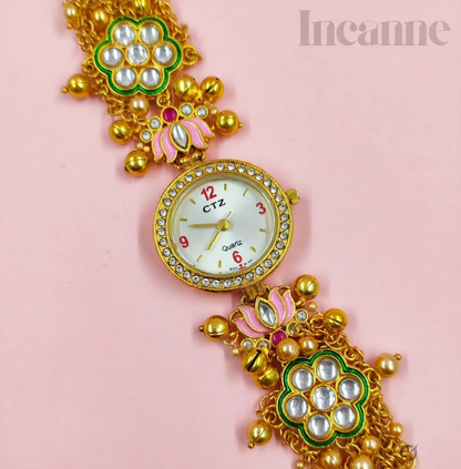 Pink lotus 18k- Gold Plated Kashmiri watch