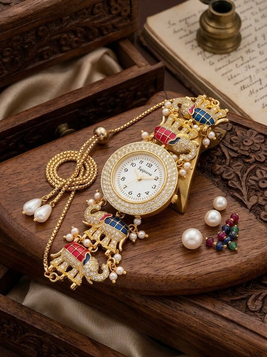 Gajraj Heritage Meenakari Watch/ Handcrafted Elephant Motif Royal Bracelet