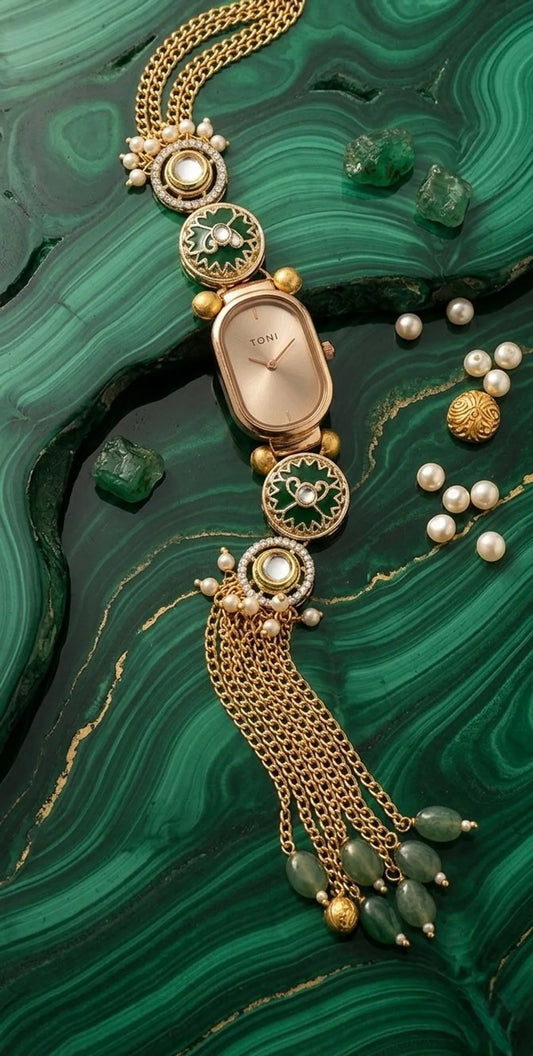 Emerald Enigma Kundan Bracelet Watch
