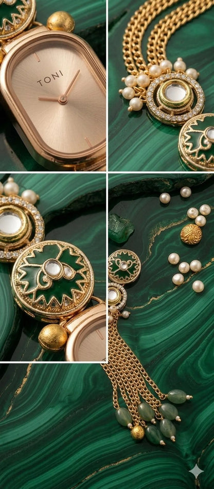Emerald Enigma Kundan Bracelet Watch