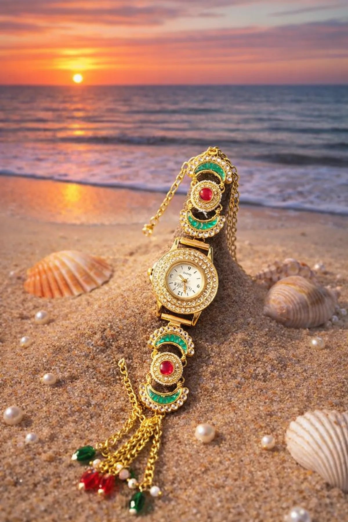 18K-Gold-Plated Kundan Kashmiri Watch