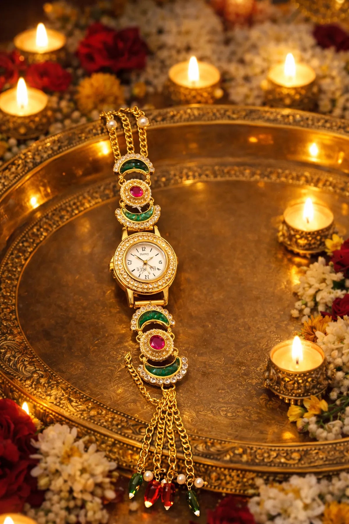18K-Gold-Plated Kundan Kashmiri Watch
